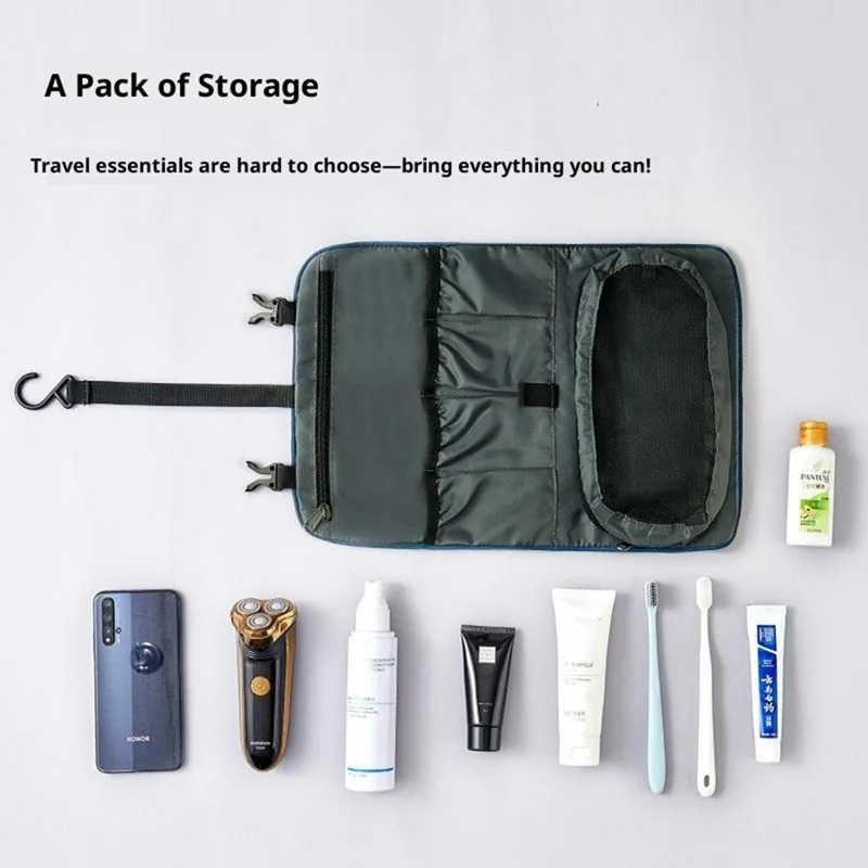 Mehrere Taschen Faltbare Kulturtasche Wasserdicht Hängende Kosmetiktasche für Reisen Camping - Dunkelgrau