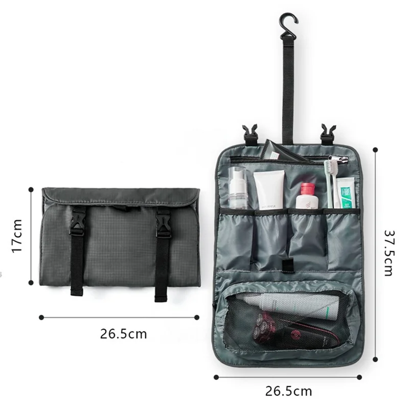 Mehrere Taschen Faltbare Kulturtasche Wasserdicht Hängende Kosmetiktasche für Reisen Camping - Dunkelgrau
