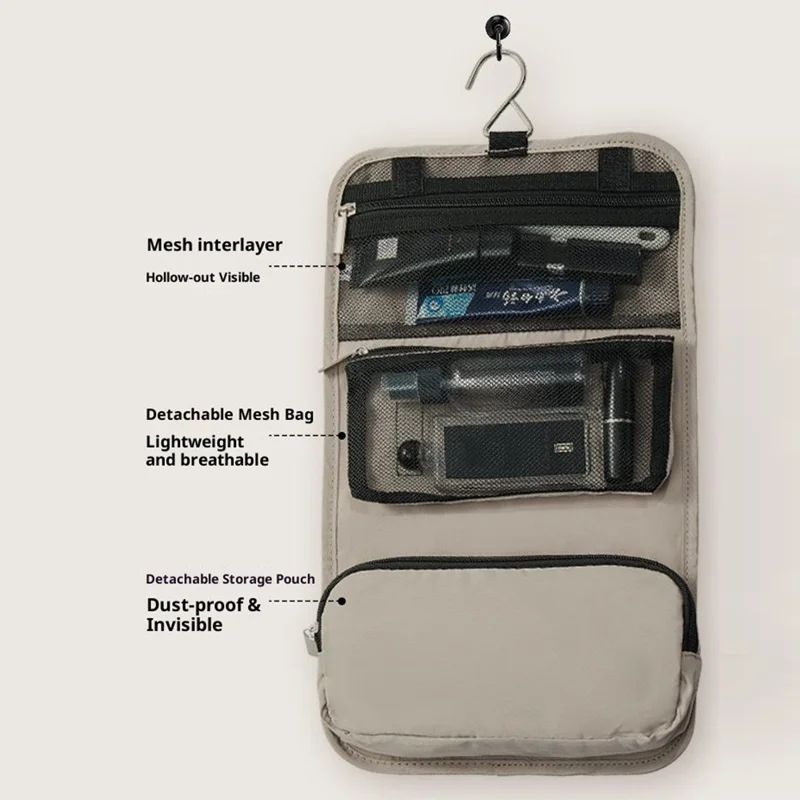 Travel Toiletry Bag with Detachable Inner Pouch Cosmetic Storage Organizer Hanging Wash Bag - Khaki