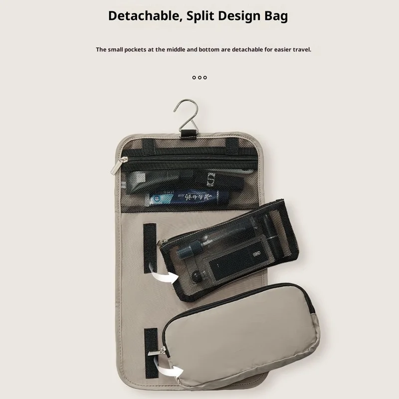 Travel Toiletry Bag with Detachable Inner Pouch Cosmetic Storage Organizer Hanging Wash Bag - Khaki