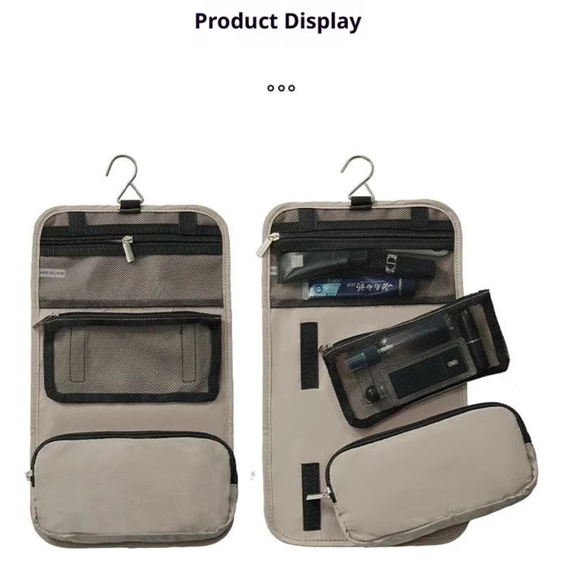 Travel Toiletry Bag with Detachable Inner Pouch Cosmetic Storage Organizer Hanging Wash Bag - Khaki