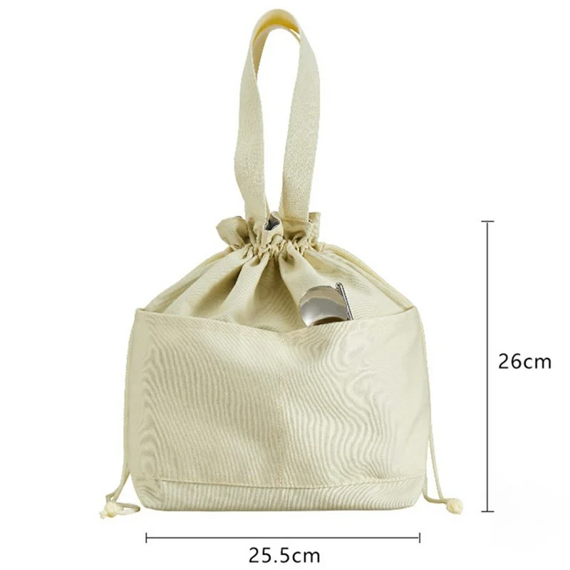 Canvas Lunch Bag Drawstring Insulated Tote for Work Picnic Portable Meal Container Carrier - Beige