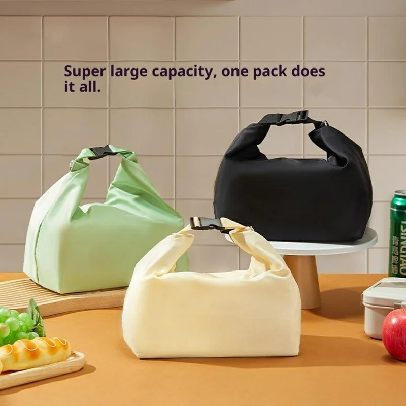 Portable Insulated Lunch Bag for Students  /  Office Workers Waterproof Folding Roll Bento Bag - Light Yellow