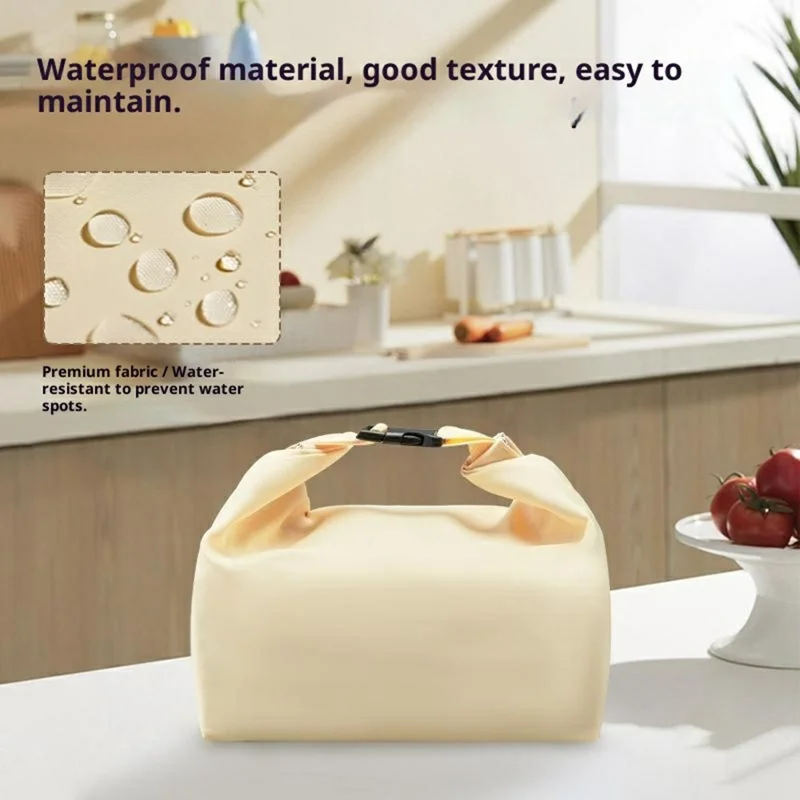 Portable Insulated Lunch Bag for Students  /  Office Workers Waterproof Folding Roll Bento Bag - Light Yellow