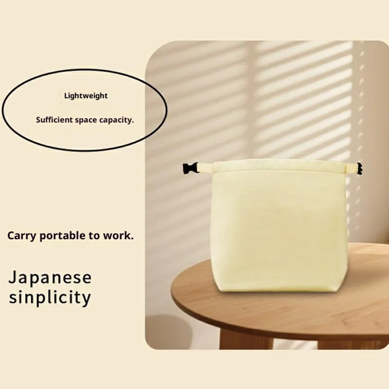 Portable Insulated Lunch Bag for Students  /  Office Workers Waterproof Folding Roll Bento Bag - Light Yellow