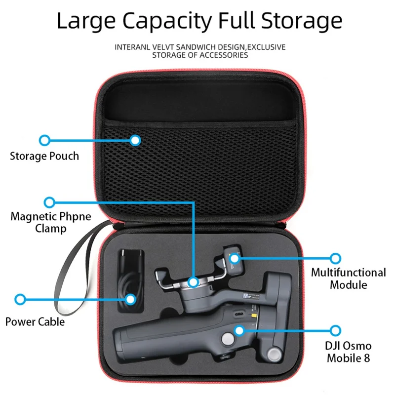 For DJI Osmo Mobile 8 Portable Carrying Case Gimbal Stabilizer Handheld Storage Bag Shock Resistant - Black