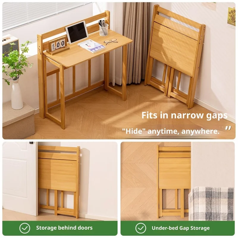 80cm Klappbarer Computertisch Studiertisch Eckschreibtisch Nachttisch Arbeitsstation für Home Office - Burlywood