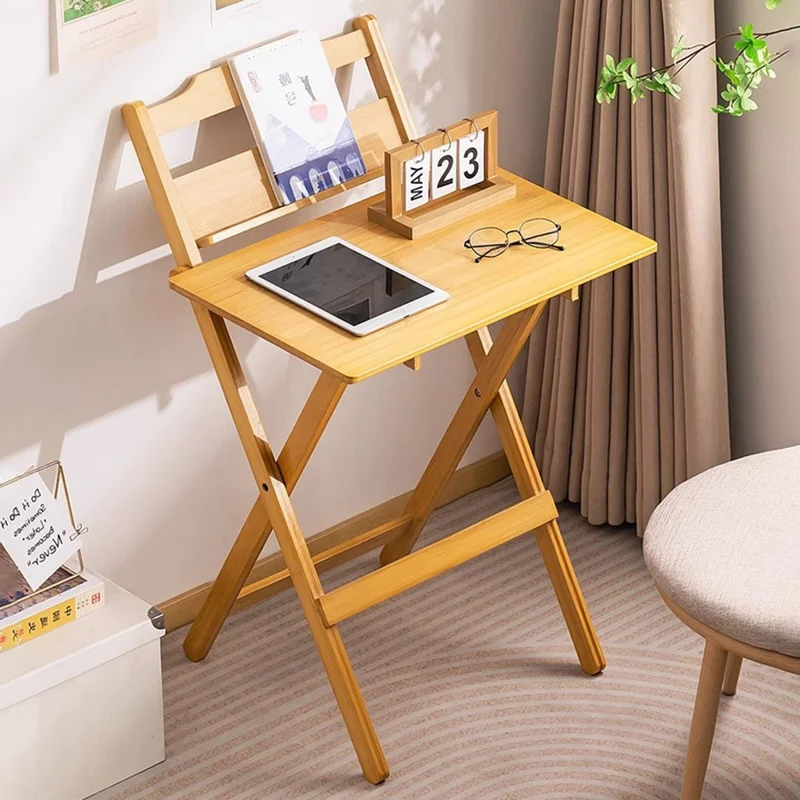 2575DGNZDZ-01 Size S Adjustable Height Folding Computer Desk Home Office Study Bedside Corner Table with Bookshelf, 44cm x 45cm x 87cm - Wood Color