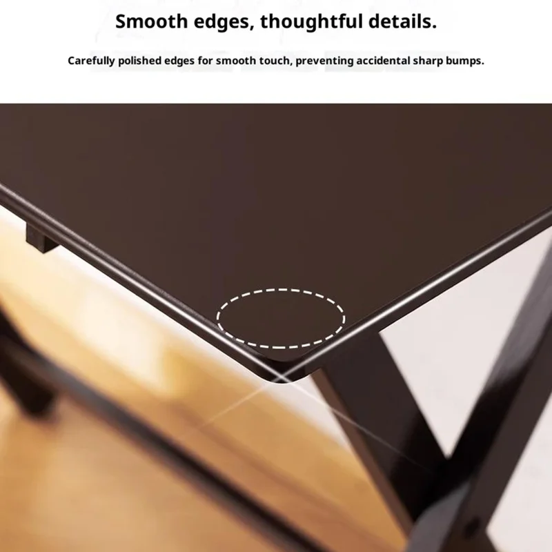 2575DGNZDZ-01 Size S Adjustable Height Folding Computer Desk Home Office Study Bedside Corner Table with Bookshelf, 44cm x 45cm x 87cm - Wood Color