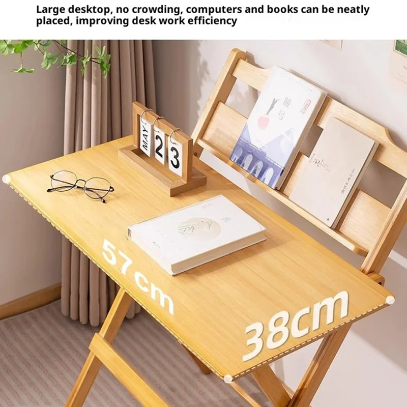 2575DGNZDZ-01 Size S Adjustable Height Folding Computer Desk Home Office Study Bedside Corner Table with Bookshelf, 44cm x 45cm x 87cm - Wood Color
