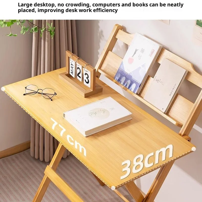 2575DGNZDZ-02 Size L Adjustable Height Folding Computer Desk Home Office Study Bedside Corner Table with Bookshelf, 58cm x 45cm x 87cm - Wood Color