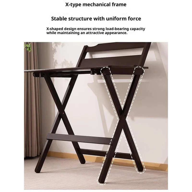 2575DGNZDZ-02 Size L Adjustable Height Folding Computer Desk Home Office Study Bedside Corner Table with Bookshelf, 58cm x 45cm x 87cm - Wood Color