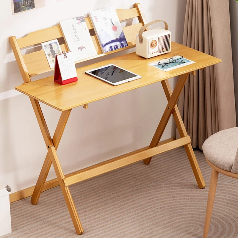 2575DGNZDZ-05 Size XL Adjustable Height Folding Computer Desk Home Office Study Bedside Corner Table with Bookshelf, 79cm x 45cm x 87cm - Wood Color
