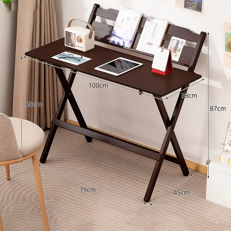 2575DGNZDZ-05 Size XL Adjustable Height Folding Computer Desk Home Office Study Bedside Corner Table with Bookshelf, 79cm x 45cm x 87cm - Wood Color