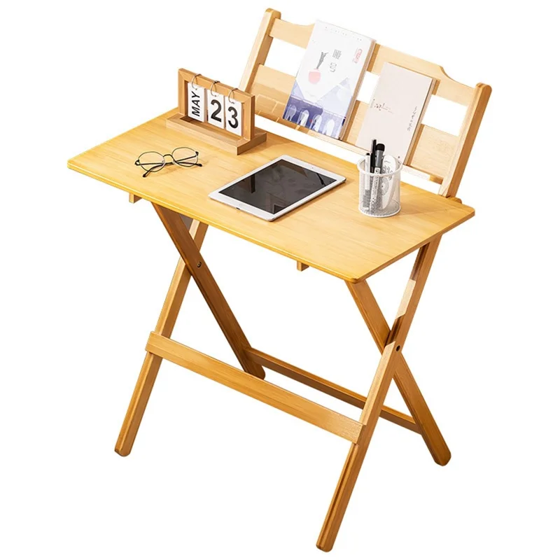 2575DGNZDZ-05 Size XL Adjustable Height Folding Computer Desk Home Office Study Bedside Corner Table with Bookshelf, 79cm x 45cm x 87cm - Wood Color