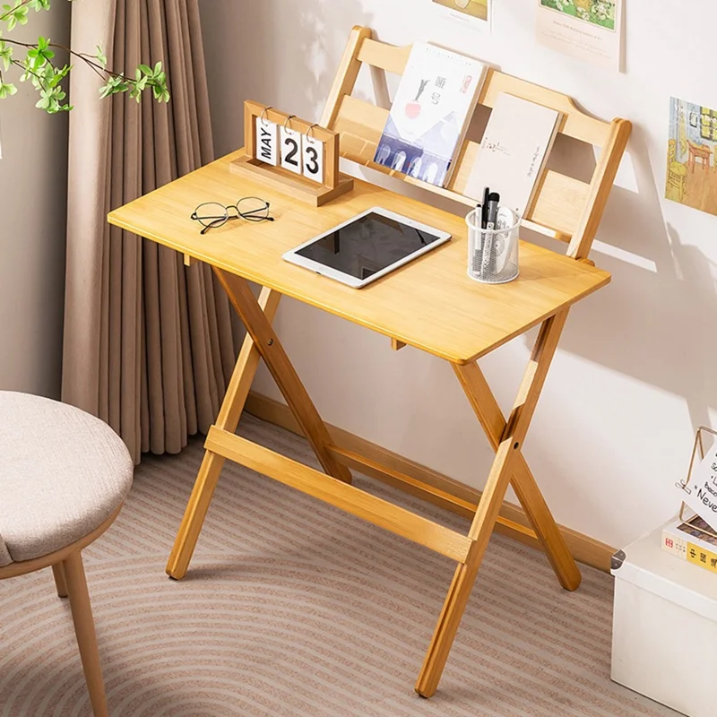 2575DGNZDZ-05 Size XL Adjustable Height Folding Computer Desk Home Office Study Bedside Corner Table with Bookshelf, 79cm x 45cm x 87cm - Wood Color