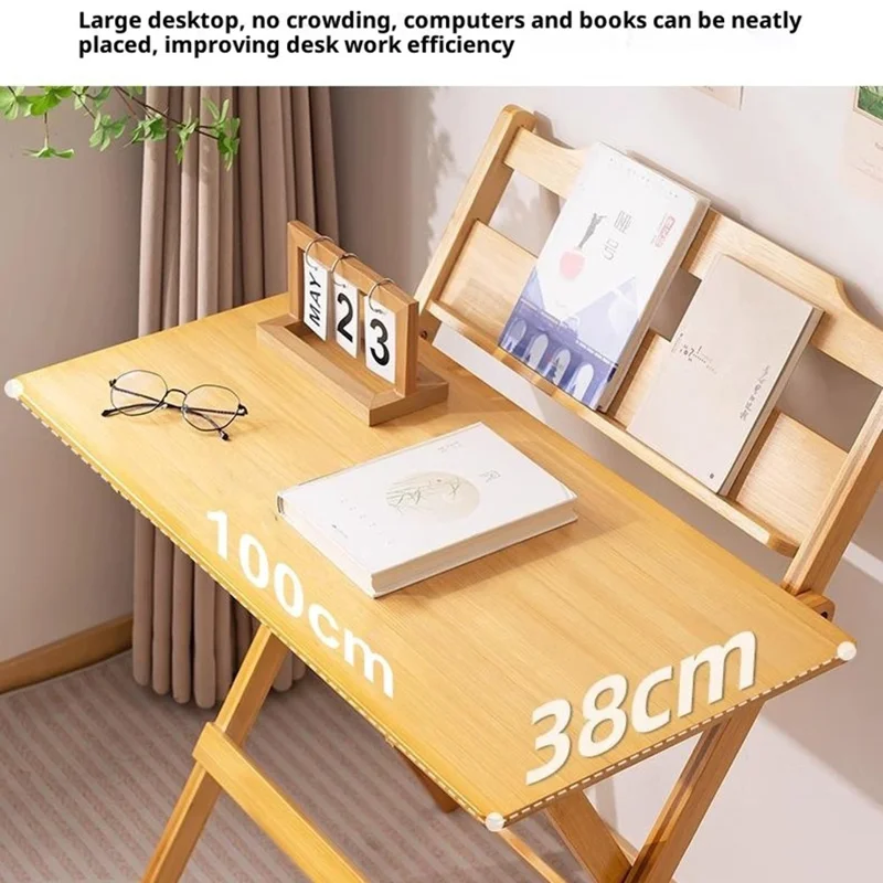2575DGNZDZ-05 Size XL Adjustable Height Folding Computer Desk Home Office Study Bedside Corner Table with Bookshelf, 79cm x 45cm x 87cm - Wood Color