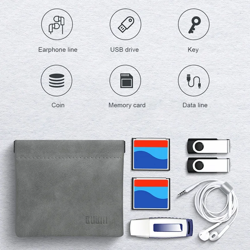 BUBM TKB Waterproof PU Leather Pouch U Disk Data Cable Earphones Storage Bag, Size S - Black