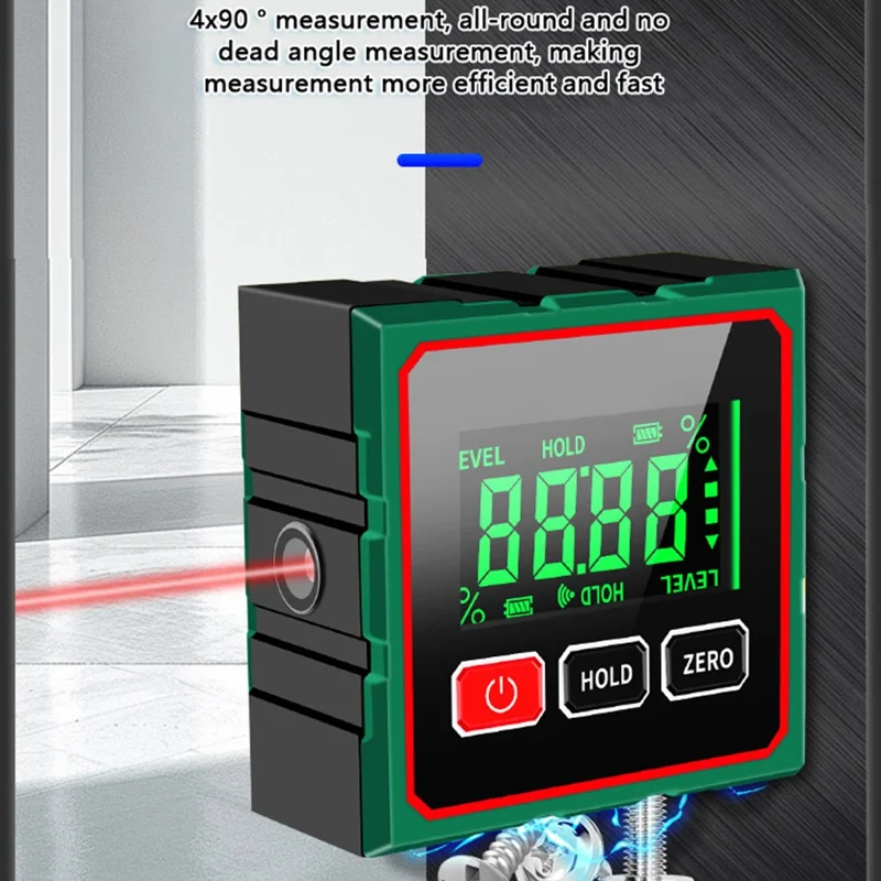 Inclinometro digitale a doppio laser con base magnetica a 4 lati, livella digitale ad alta precisione