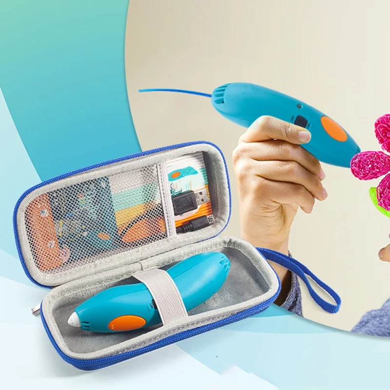 För 3Doodler Start+ Essentials 2024 2023 3D barn skrivarpenna väska skyddande portabel förvaringsväska - Blå + Grå
