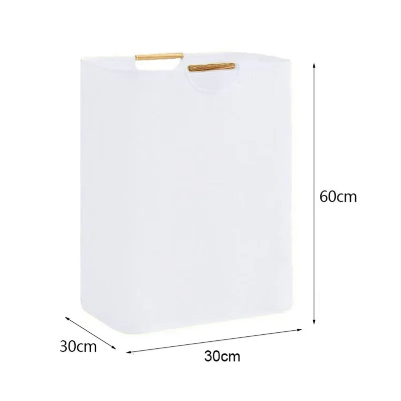 30×30×40cm Foldable Wooden Handle Laundry Hamper Large Capacity Fabric Storage Basket - Vertical Stripes
