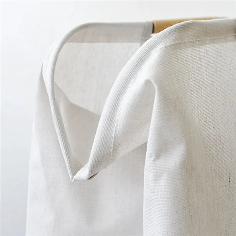 30×30×40cm Foldable Wooden Handle Laundry Hamper Large Capacity Fabric Storage Basket - Vertical Stripes