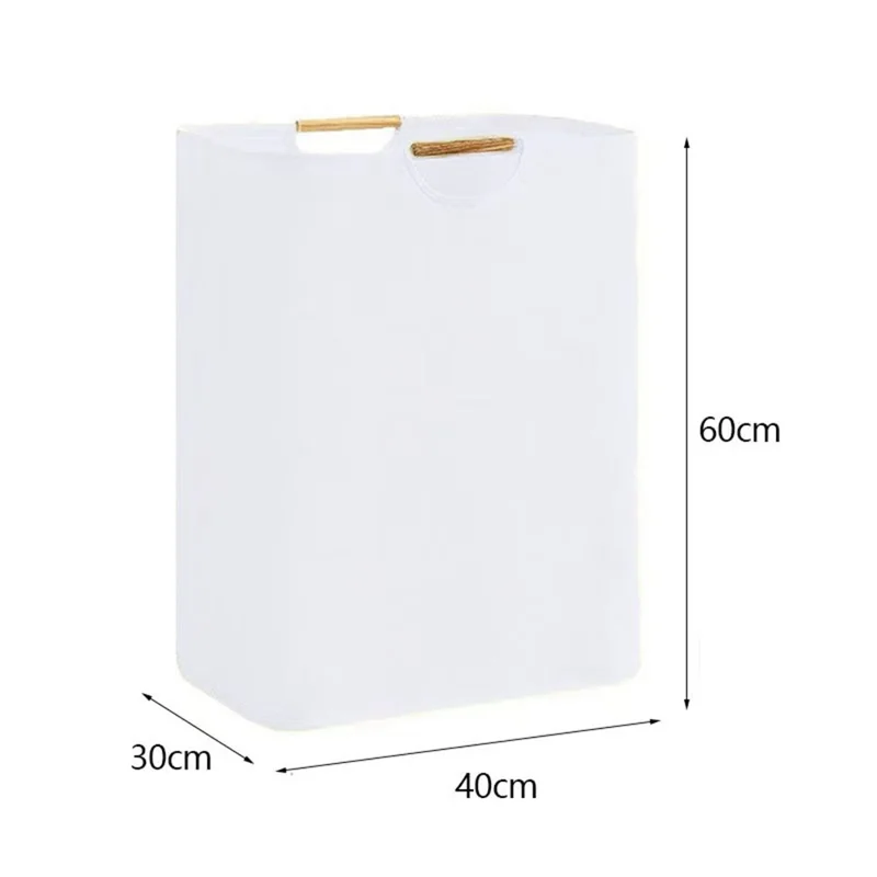 40×30×40cm Foldable Wooden Handle Laundry Hamper Large Capacity Fabric Storage Basket - Vertical Stripes