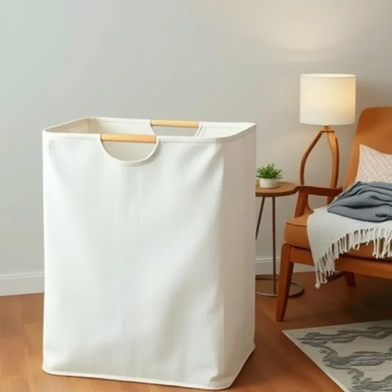 40×30×40cm Foldable Wooden Handle Laundry Hamper Large Capacity Fabric Storage Basket - Vertical Stripes