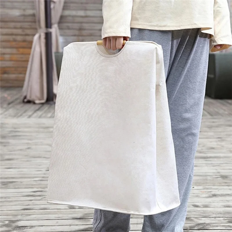 40×30×40cm Foldable Wooden Handle Laundry Hamper Large Capacity Fabric Storage Basket - Vertical Stripes