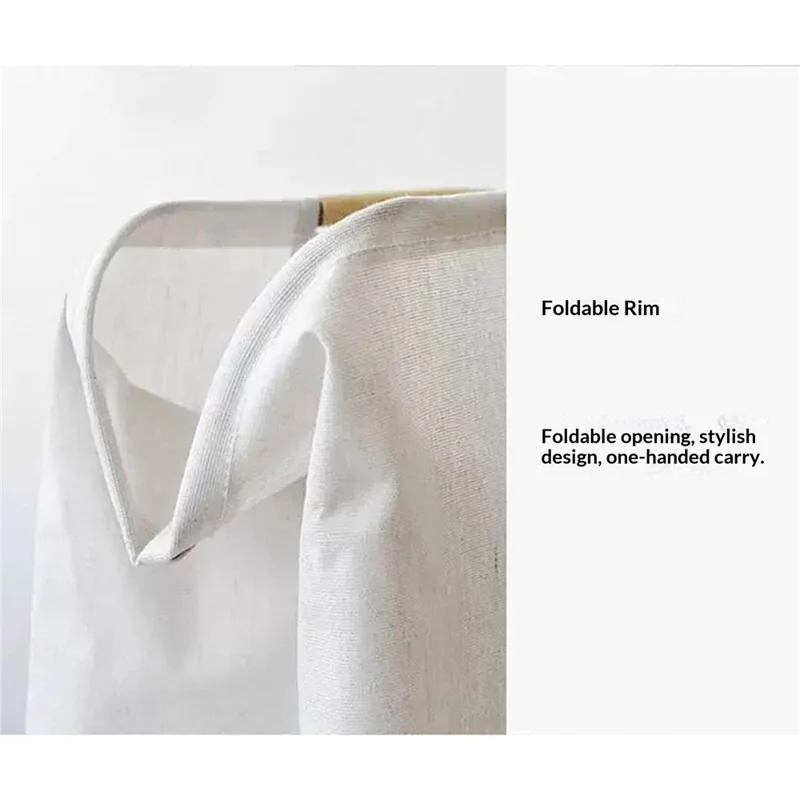 40×30×40cm Foldable Wooden Handle Laundry Hamper Large Capacity Fabric Storage Basket - Vertical Stripes