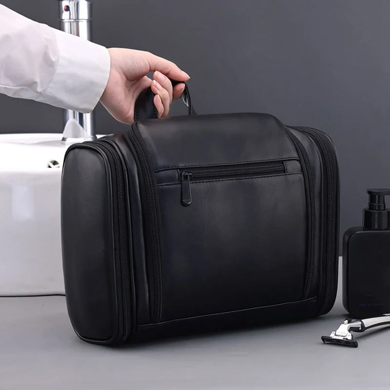 4043 Косметичка с 4 отделениями, водонепроницаемая дорожная сумка для туалетных принадлежностей, вместительный органайзер для макияжа с крючком — черный