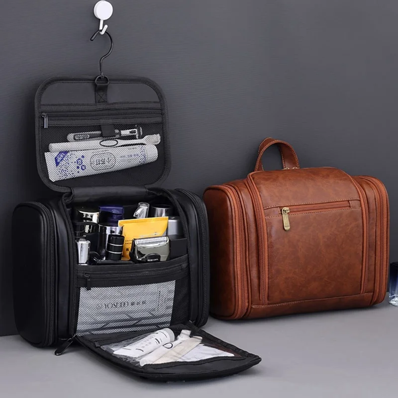 4043 Косметичка с 4 отделениями, водонепроницаемая дорожная сумка для туалетных принадлежностей, вместительный органайзер для макияжа с крючком — черный