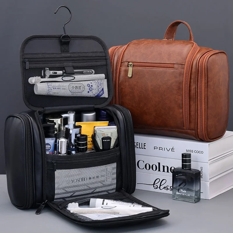 4043 Косметичка с 4 отделениями, водонепроницаемая дорожная сумка для туалетных принадлежностей, вместительный органайзер для макияжа с крючком — черный
