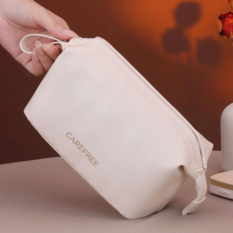 8100 Small Makeup Bag Portable Travel Skincare Storage Pouch Compact Cosmetic Organizer for Toiletries Mini Beauty Products - White