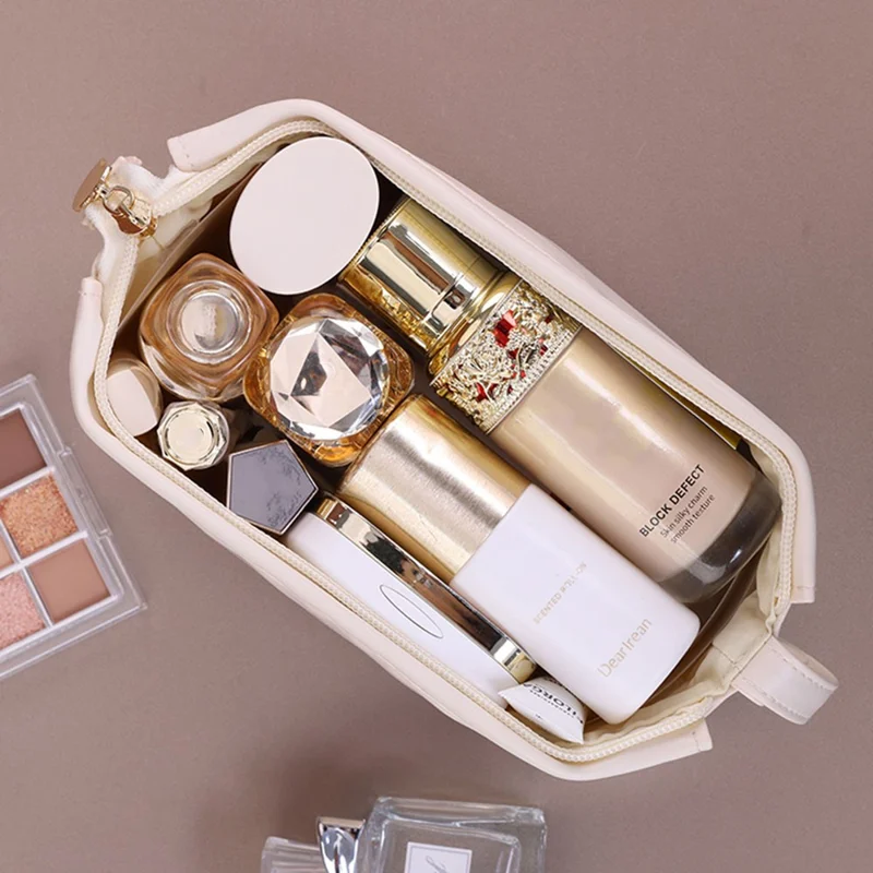 8100 Small Makeup Bag Portable Travel Skincare Storage Pouch Compact Cosmetic Organizer for Toiletries Mini Beauty Products - White