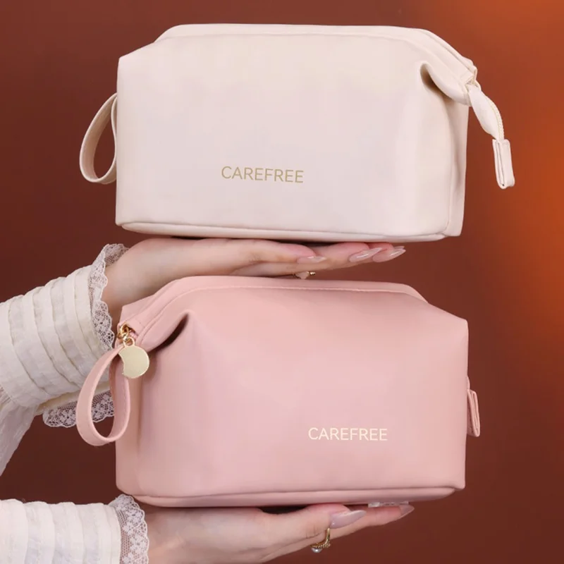 8100 Small Makeup Bag Portable Travel Skincare Storage Pouch Compact Cosmetic Organizer for Toiletries Mini Beauty Products - White