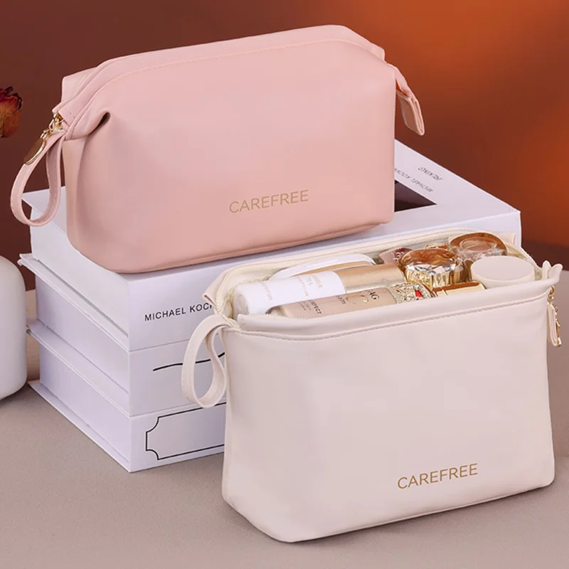 8100 Small Makeup Bag Portable Travel Skincare Storage Pouch Compact Cosmetic Organizer for Toiletries Mini Beauty Products - White
