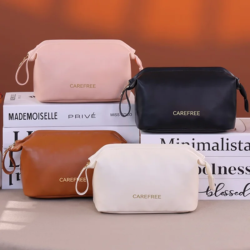 8100 Small Makeup Bag Portable Travel Skincare Storage Pouch Compact Cosmetic Organizer for Toiletries Mini Beauty Products - White