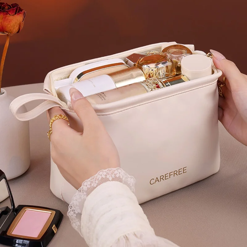 8100 Small Makeup Bag Portable Travel Skincare Storage Pouch Compact Cosmetic Organizer for Toiletries Mini Beauty Products - White