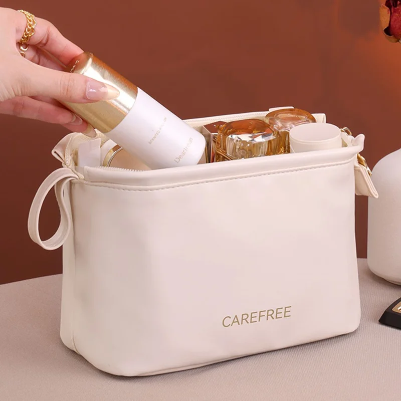 8100 Small Makeup Bag Portable Travel Skincare Storage Pouch Compact Cosmetic Organizer for Toiletries Mini Beauty Products - White