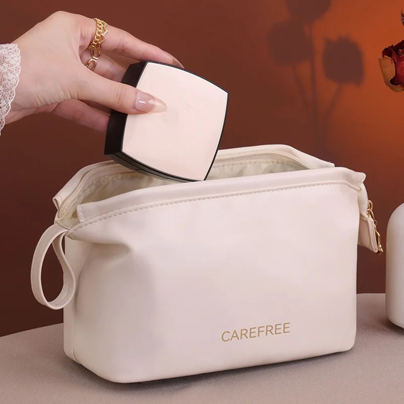 8100 Small Makeup Bag Portable Travel Skincare Storage Pouch Compact Cosmetic Organizer for Toiletries Mini Beauty Products - White