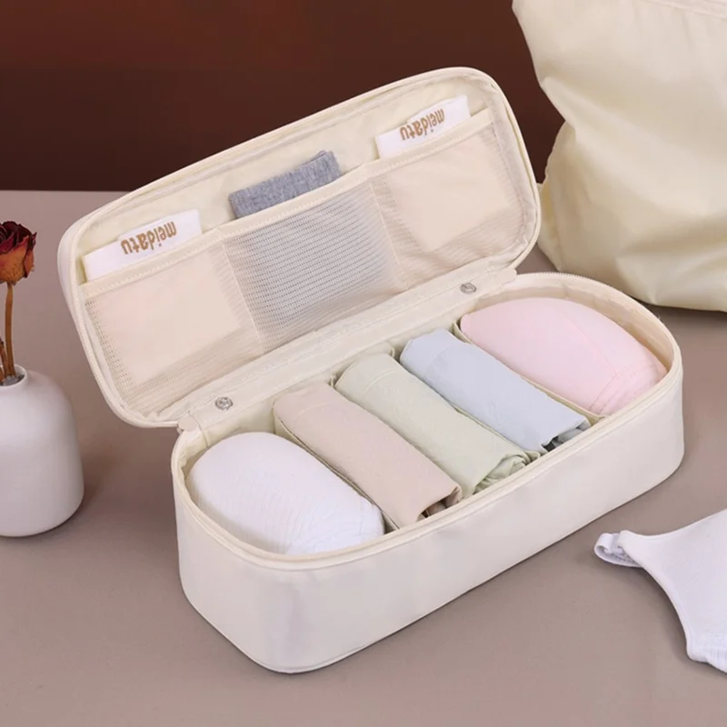 3 in 1 Large Capacity Bra Organizer Travel Underwear Socks Storage Bag Clothes Packing Cube - Beige