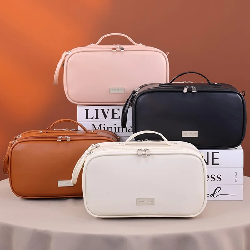 8099 Kosmetiktasche mit großem Fassungsvermögen, tragbarer Reise-Make-up-Organizer mit Netzfaschern, wasserabweisend - Beige