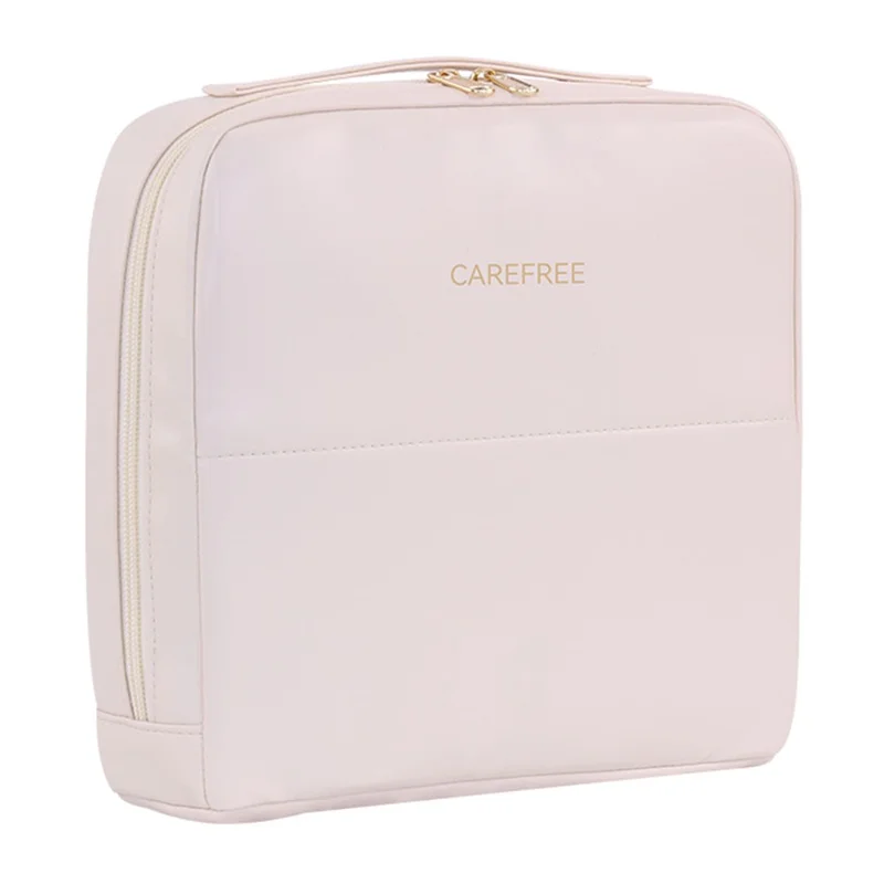 8101 Große Kosmetiktasche mit Magnetverschluss, wasserdicht, Leder Organizer mit Mehrfachfach - Beige