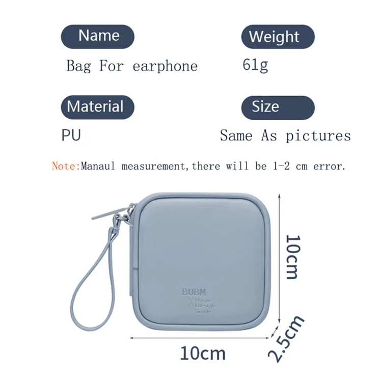 BUBM BM011N8008 Portable PU Leather Mini Case Travel Bag for Earphone Headphone U Disk Power Cord - Black