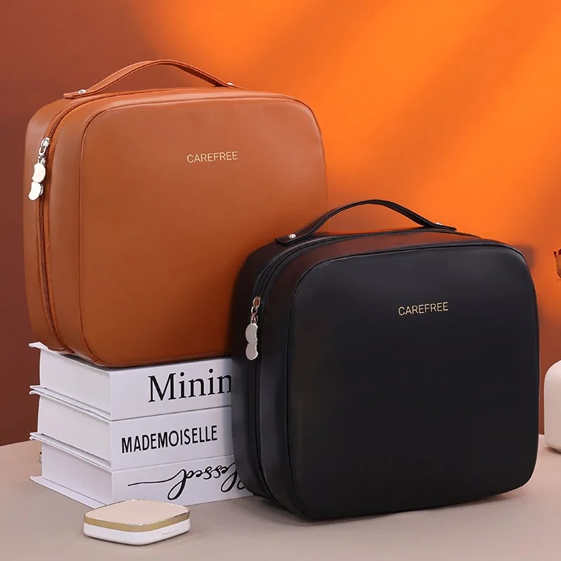 8098 Large Capacity Portable Makeup Bag For Travel Luxury Toiletry Organizer Double Layer Waterproof Cosmetic Case - Beige