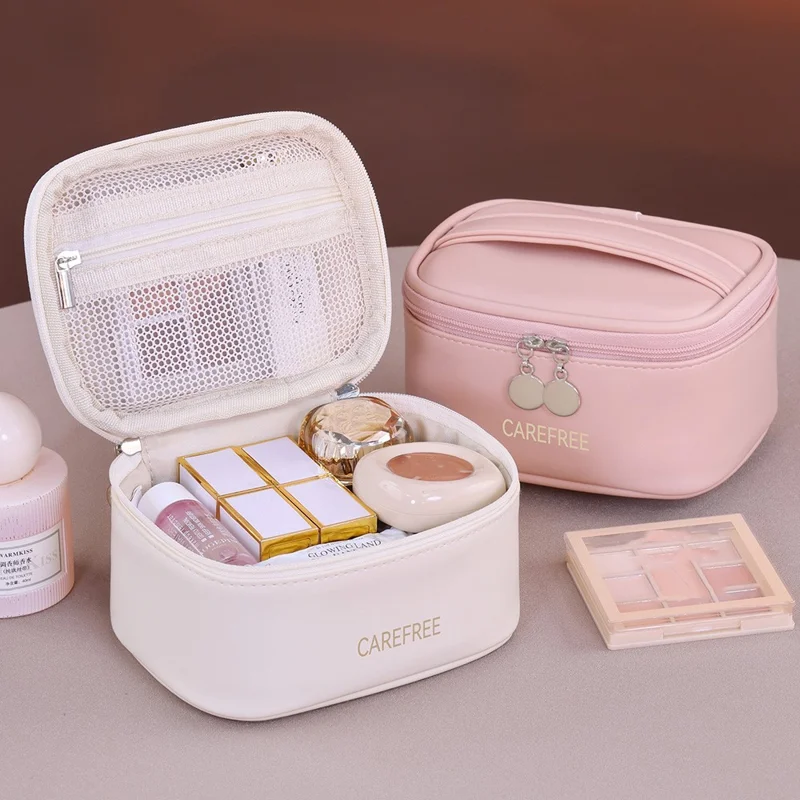 8088 Mini-Reise-Makeup-Tasche tragbare kleine Aufbewahrungstasche mit Reißverschluss großer Kapazität Kosmetik-Organizer - Weiß