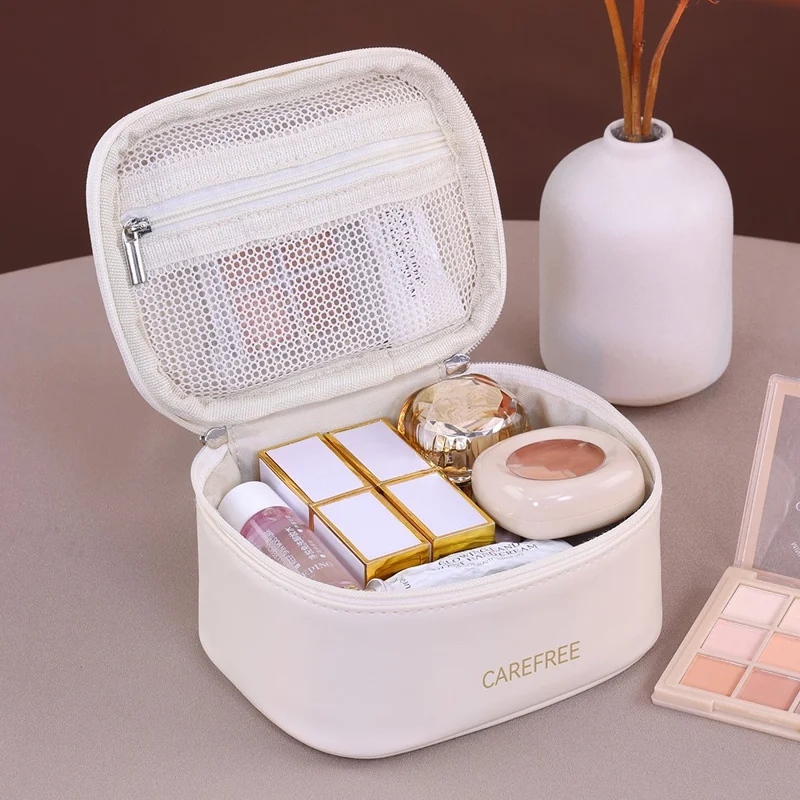 8088 Mini-Reise-Makeup-Tasche tragbare kleine Aufbewahrungstasche mit Reißverschluss großer Kapazität Kosmetik-Organizer - Weiß