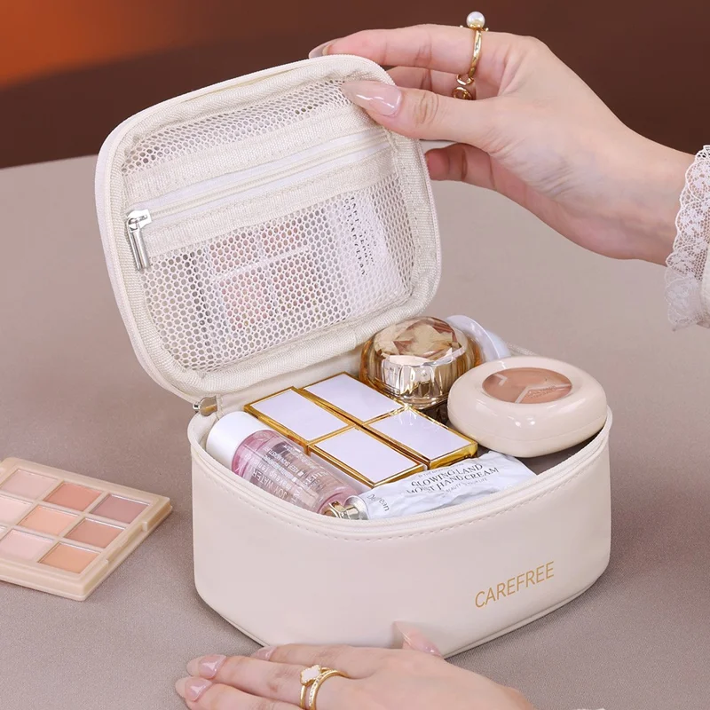 8088 Mini-Reise-Makeup-Tasche tragbare kleine Aufbewahrungstasche mit Reißverschluss großer Kapazität Kosmetik-Organizer - Weiß