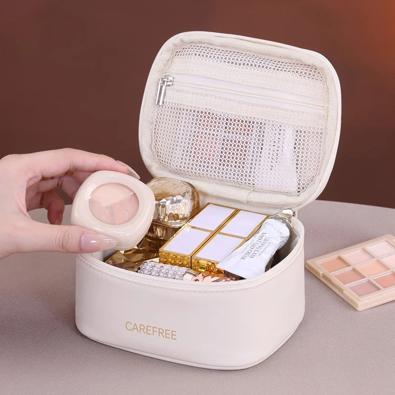 8088 Mini-Reise-Makeup-Tasche tragbare kleine Aufbewahrungstasche mit Reißverschluss großer Kapazität Kosmetik-Organizer - Weiß